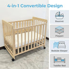 Portable Pine Wood Bedside Bassinet