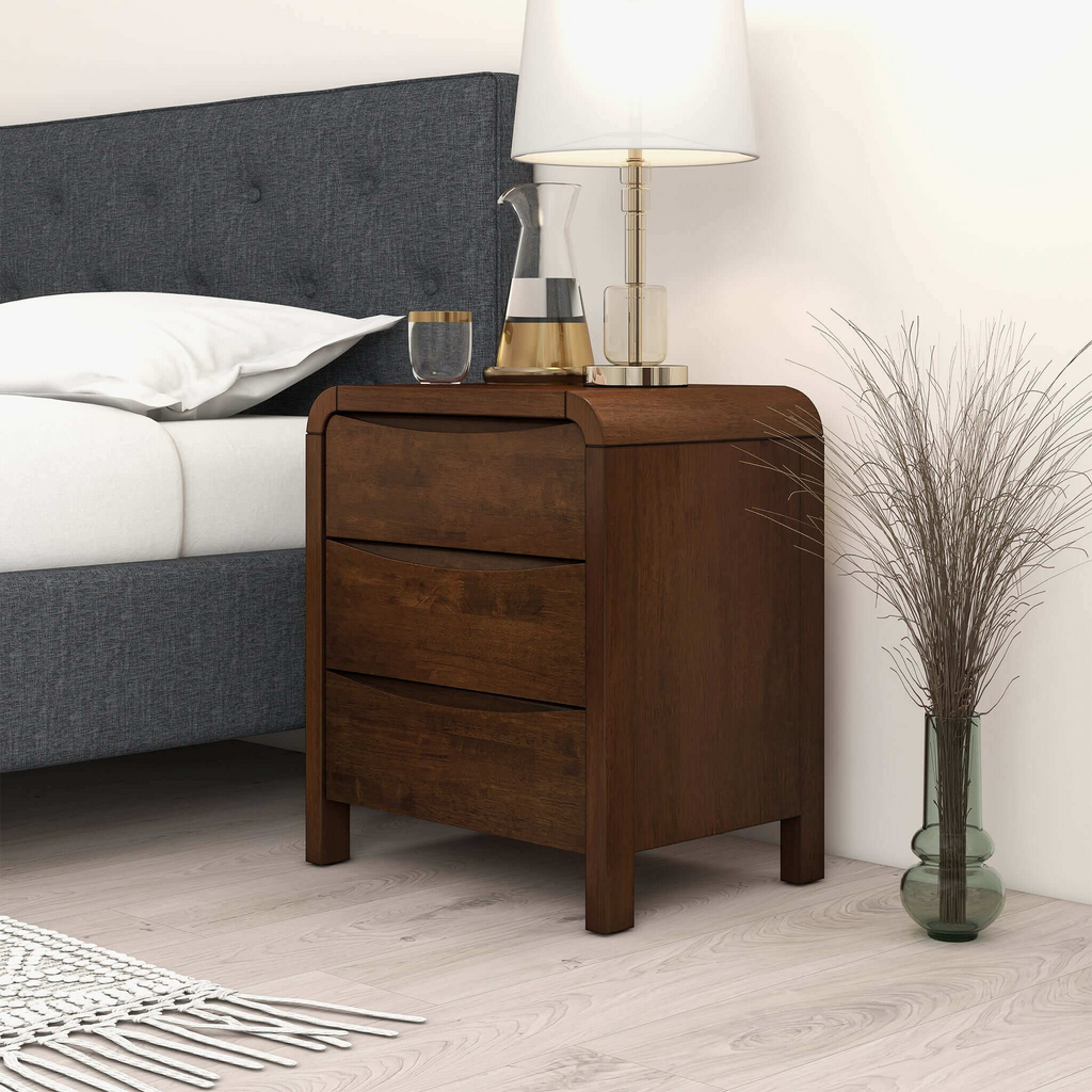 Lionel Mid Century Modern Solid Wood 3-Drawer Nightstand