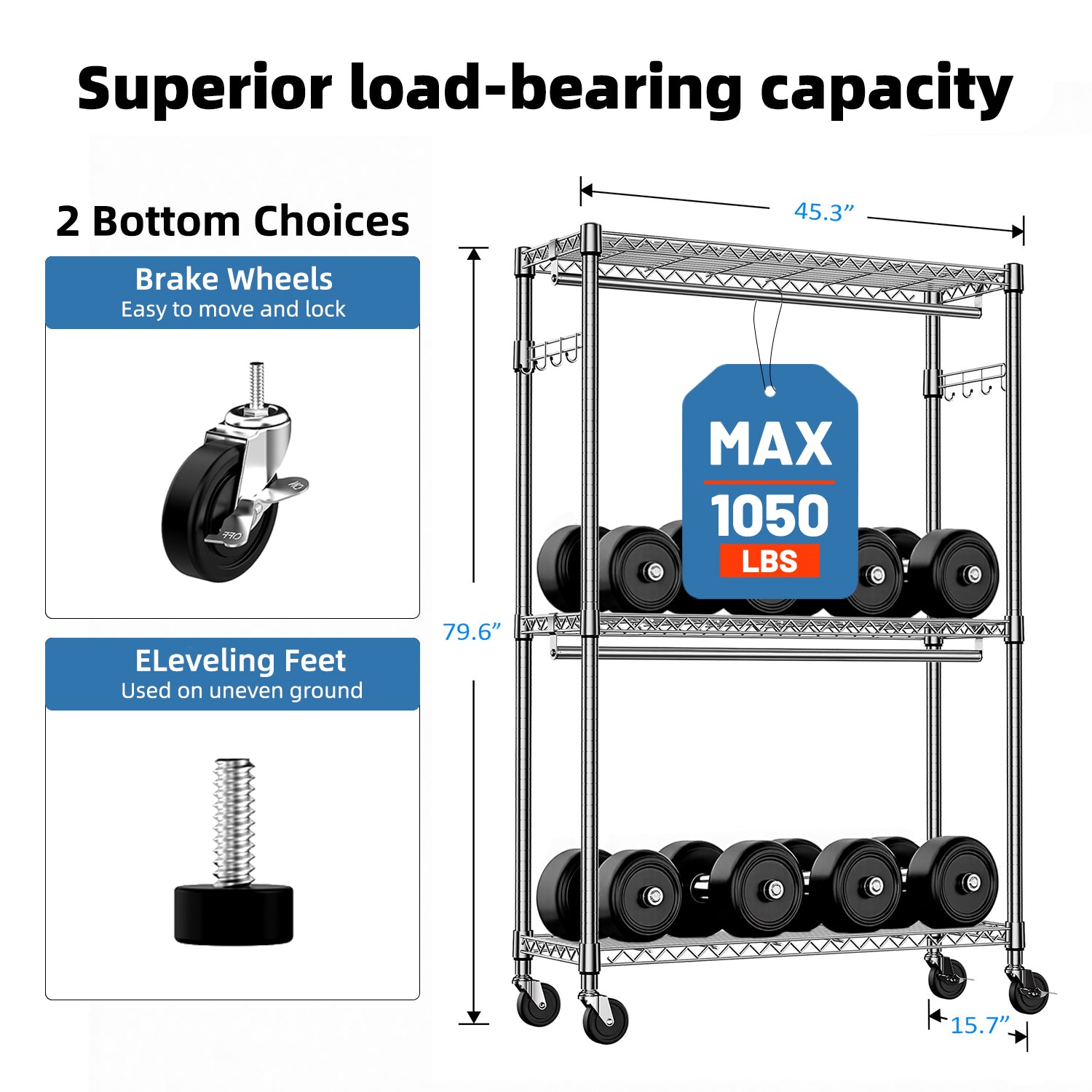 Heavy Duty Rolling Garment Rack 3 Tiers
