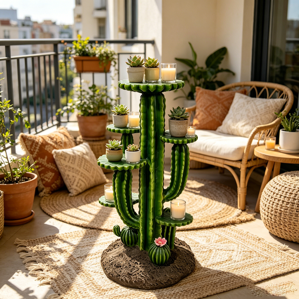 32" Resin Saguaro Cactus Plant Stand with 3 Display Shelves