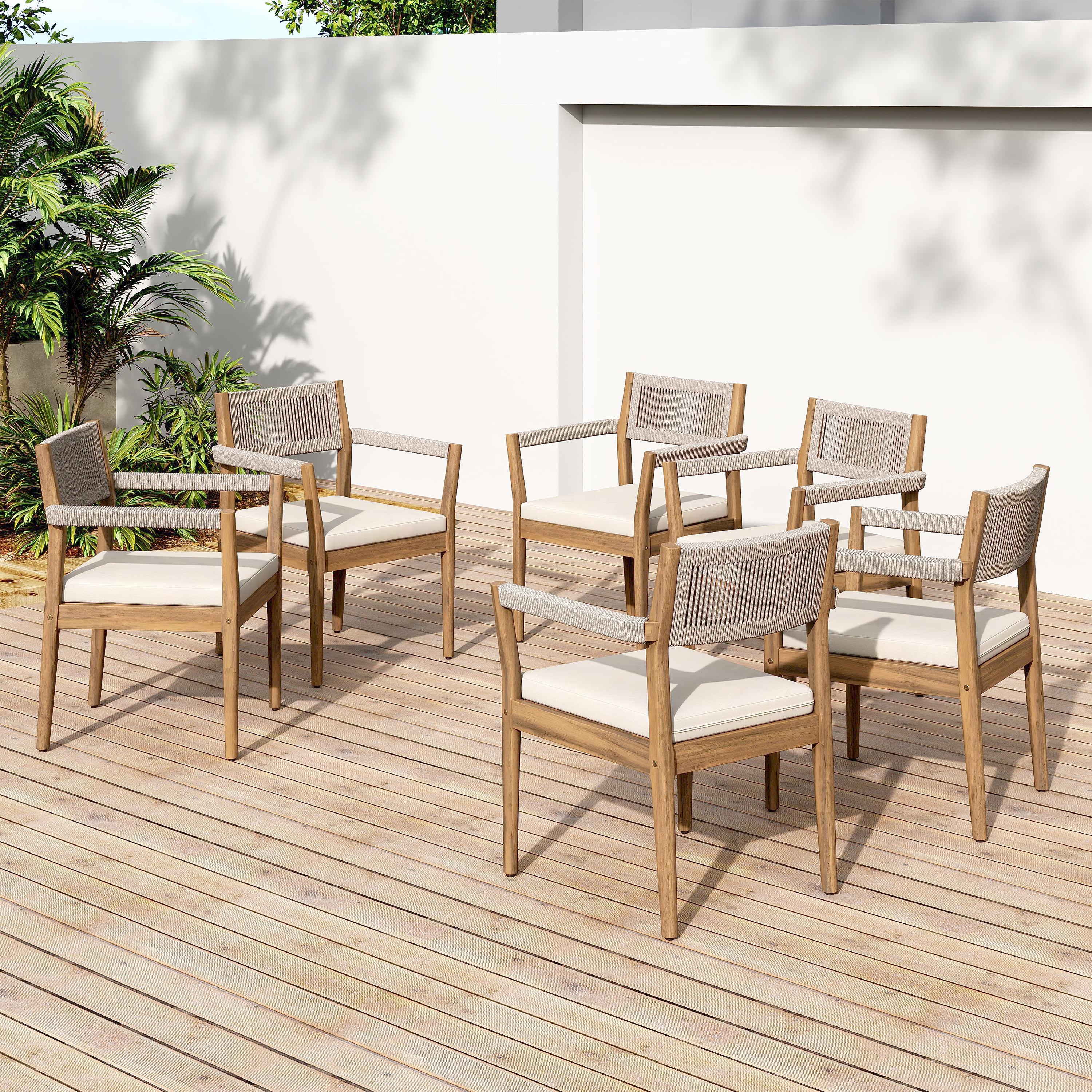 Braided Acacia Wood Outdoor Dining Chairs Set of 2