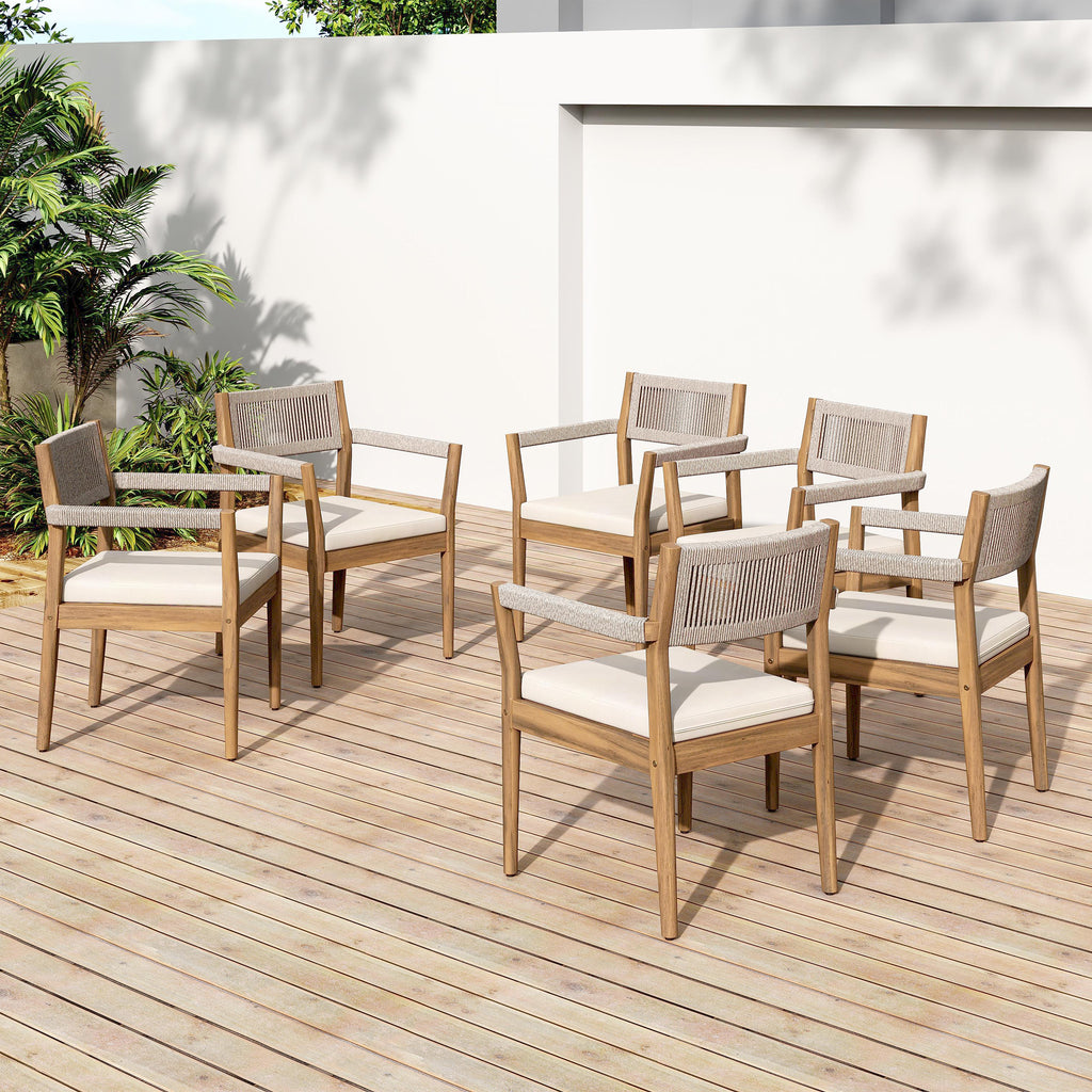 Braided Acacia Wood Outdoor Dining Chairs Set of 4