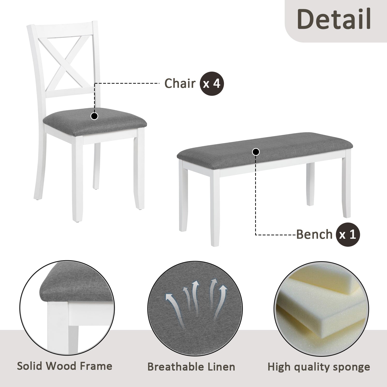6-Piece Dining Table Set with Bench