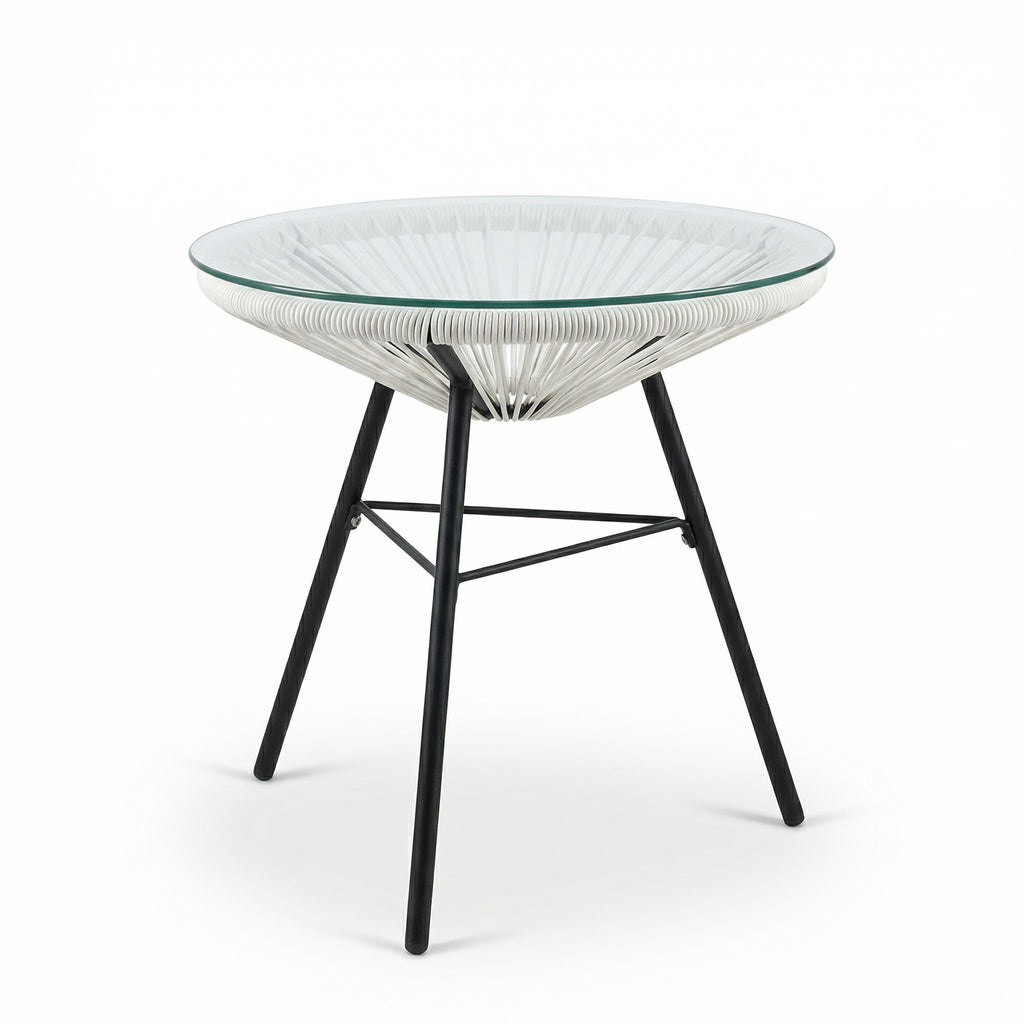 Nusa Outdoor Synthetic Wicker Glass-Top Side Table