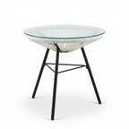Nusa Outdoor Synthetic Wicker Glass-Top Side Table