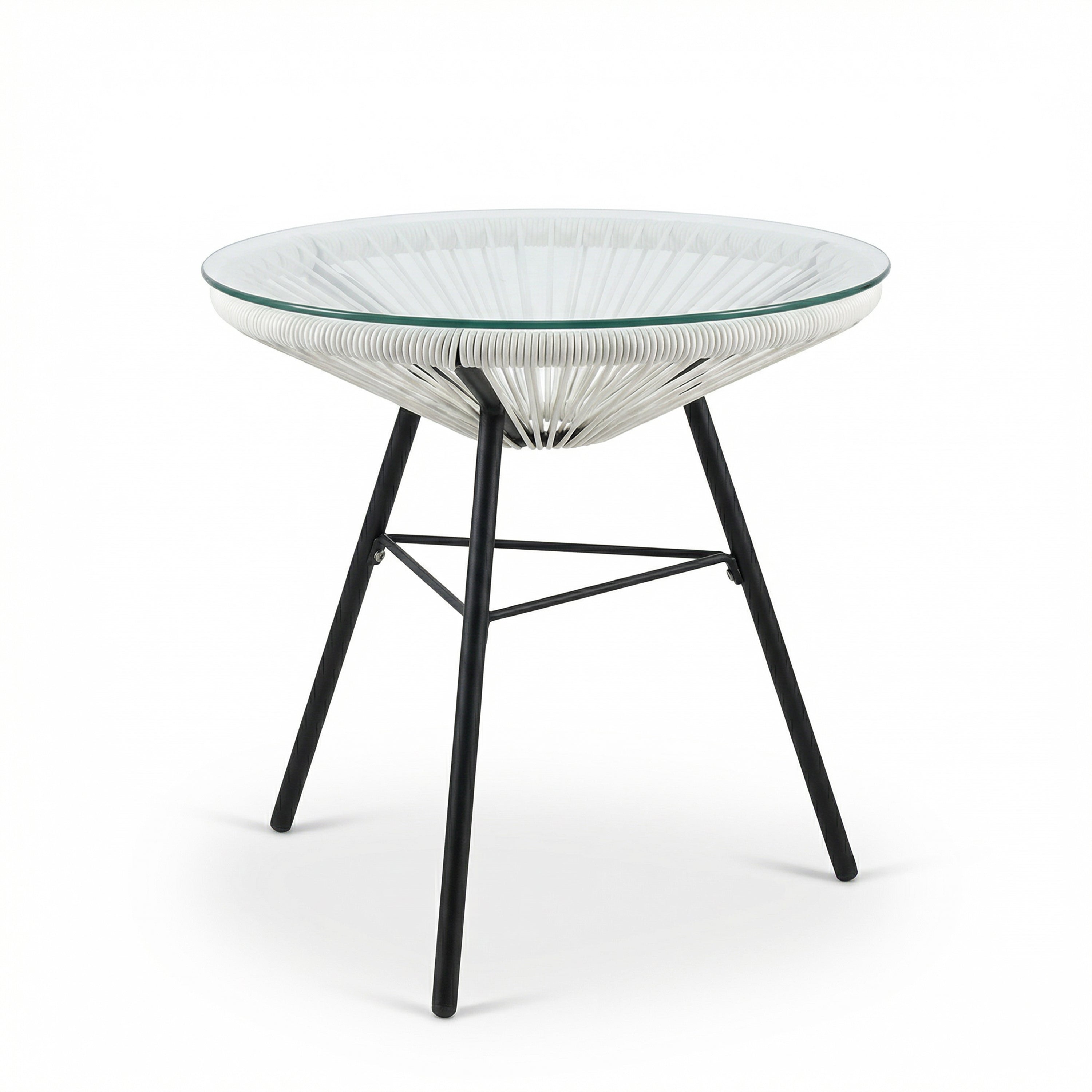 Nusa Outdoor Synthetic Wicker Glass-Top Side Table