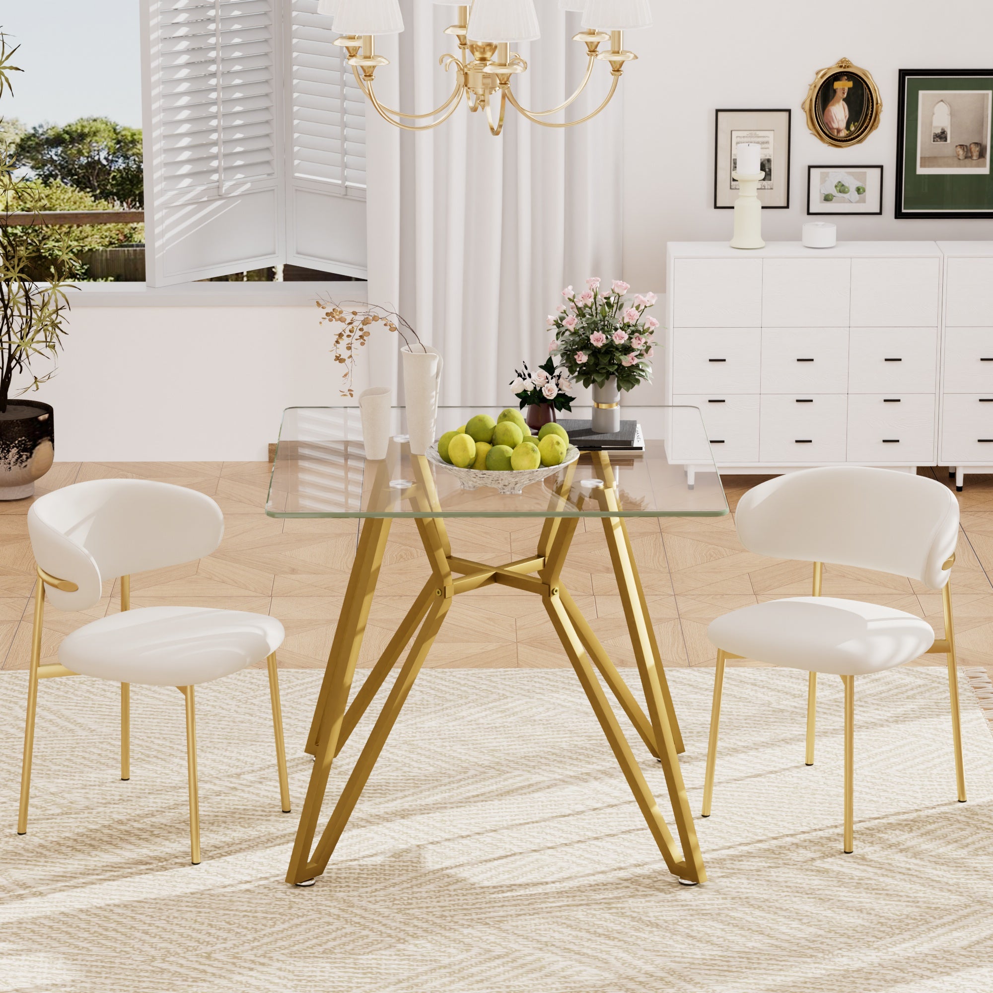 35.4-Inch Square Tempered Glass Dining Table