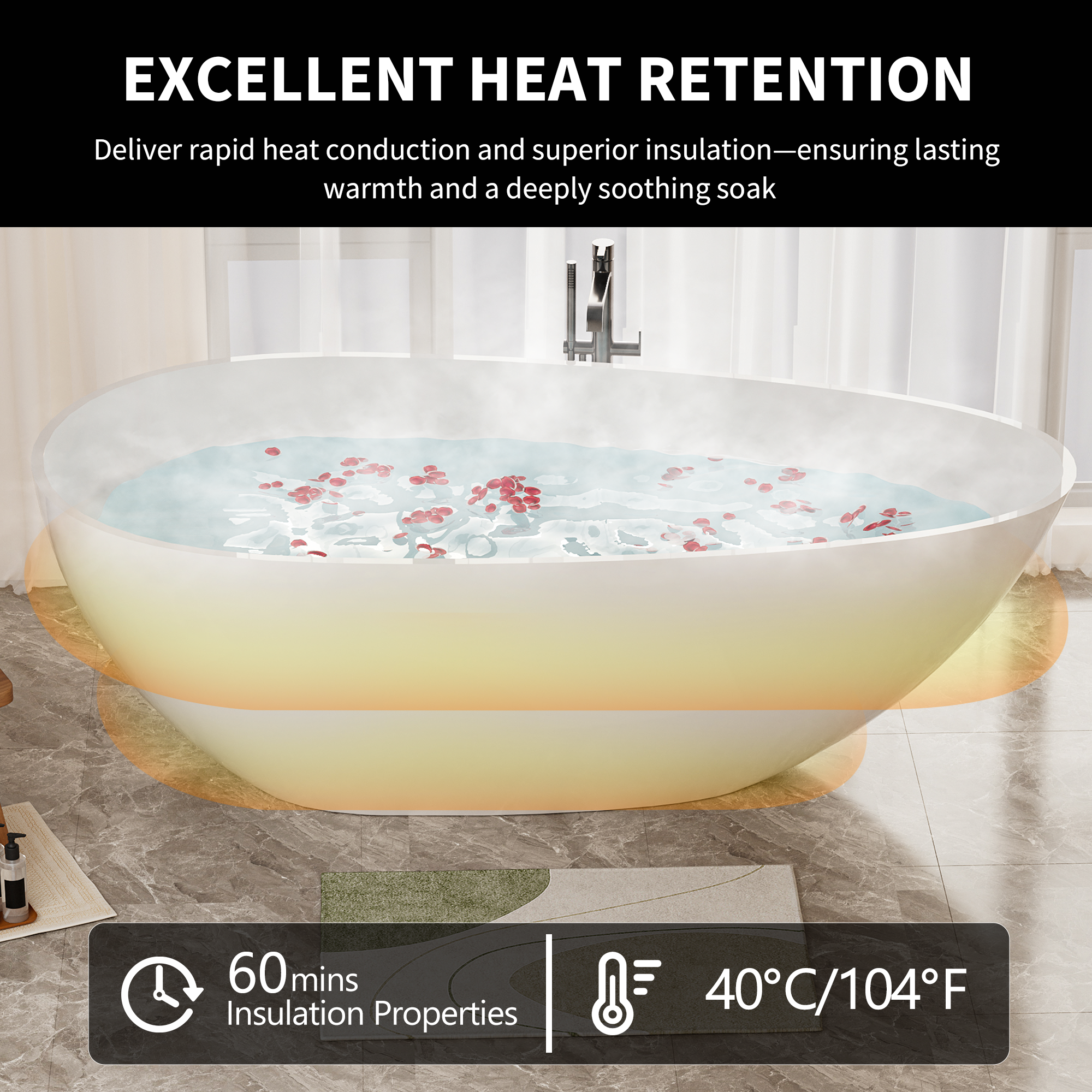 59" Freestanding Solid Surface Bathtub