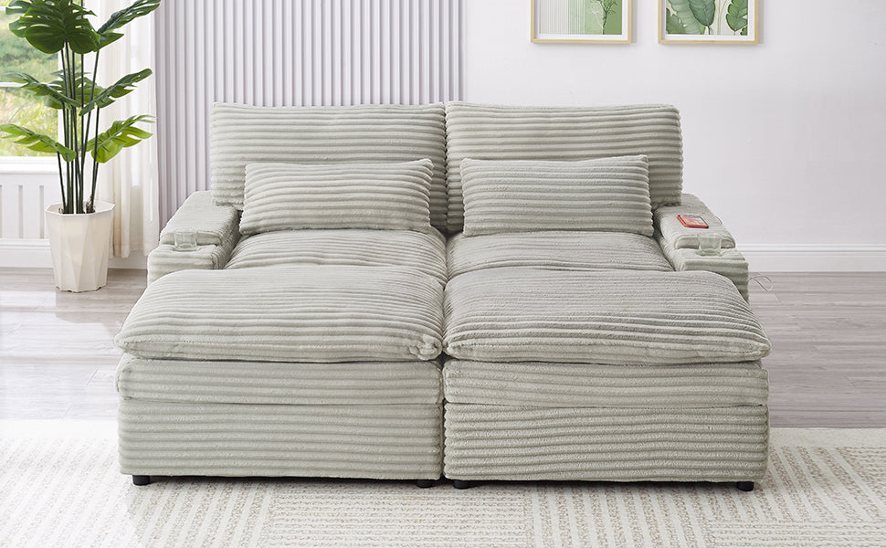 Loveseat Sofa 70.9" Convertible with Ottoman and USB Ports