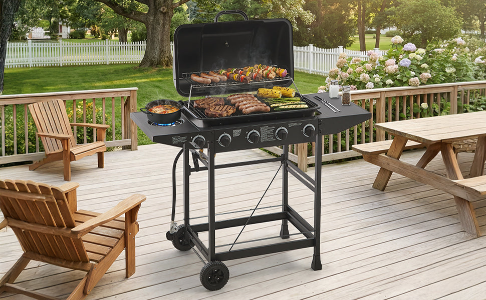4 Burner BBQ Propane Gas Grill with Side Burner