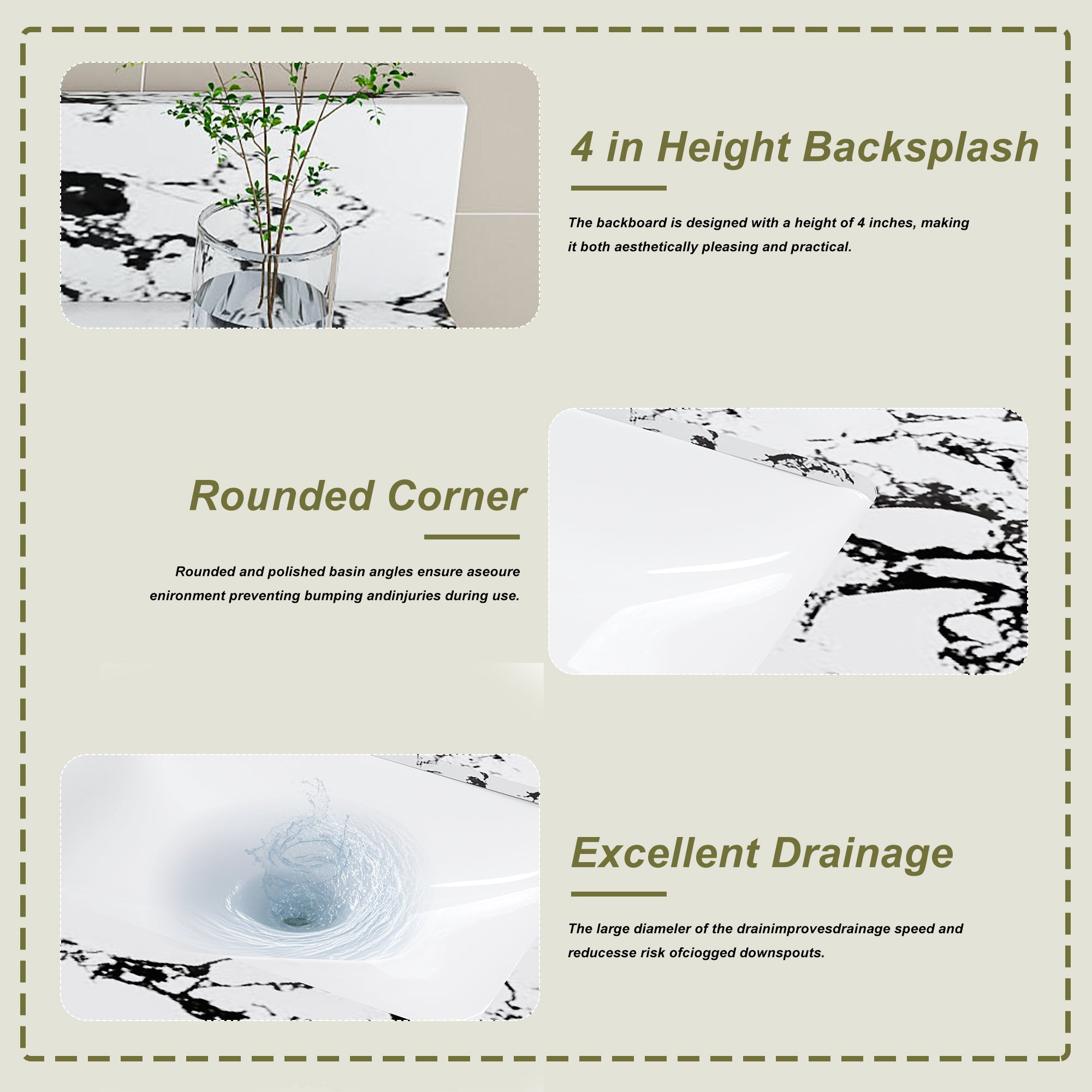 43"x22" Bathroom Vanity Top with Undermount Sink and Backsplash