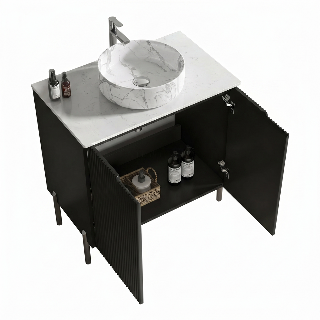 Torino 30-Inch Bathroom Vanity with Carrara Sink, Black and White