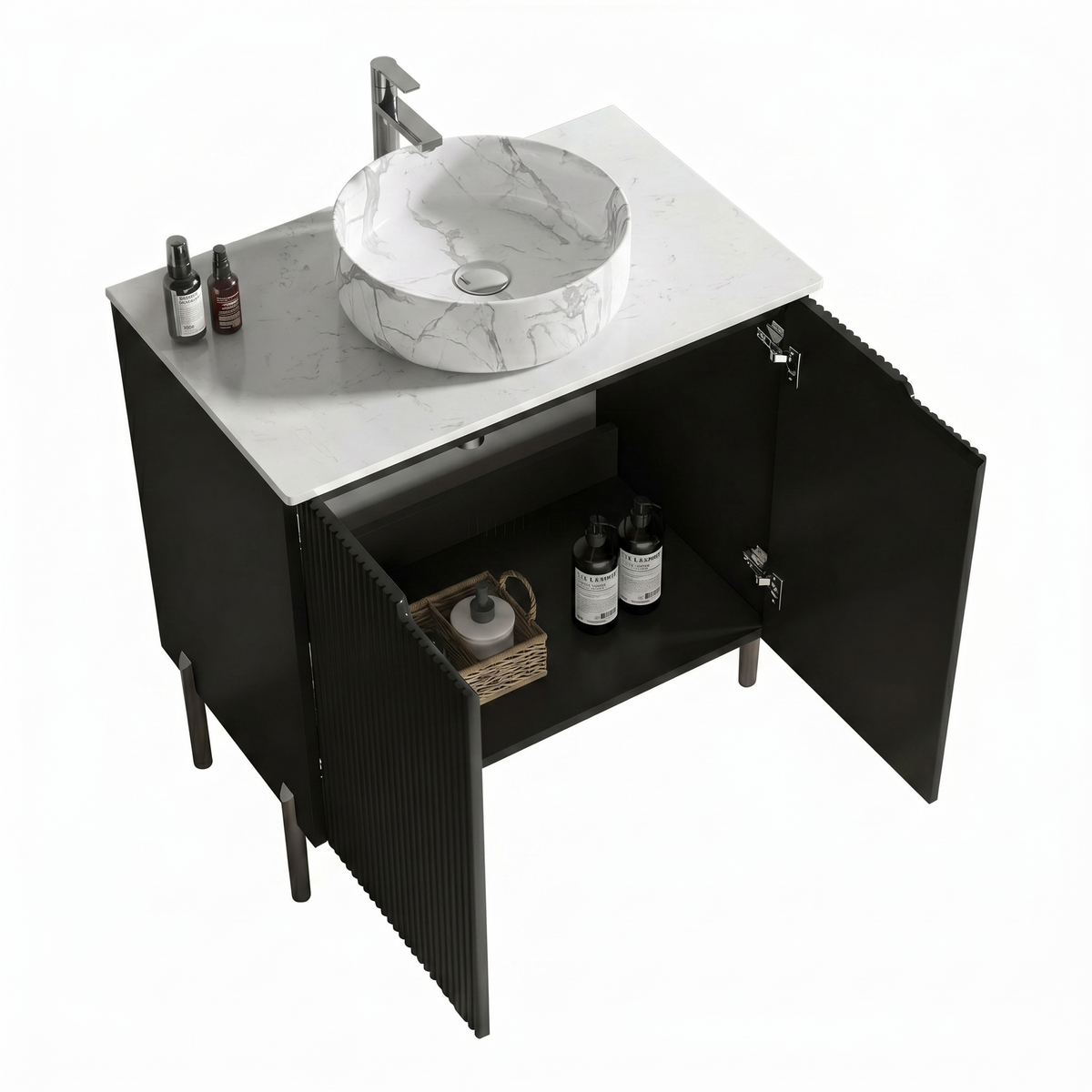 Torino 30-Inch Bathroom Vanity with Carrara Sink, Black and White