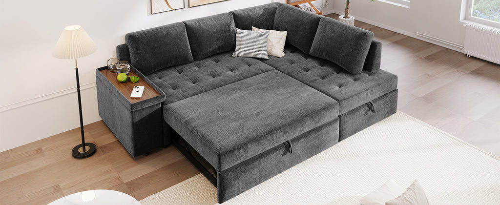 Mirod 91.5-Inch L Shaped Couch with Pull Out Bed