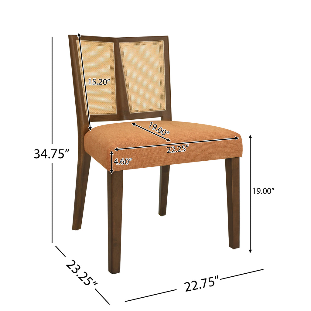 Rattan Dining Chair Without Arm (Walnut + Caramel) Set of 2