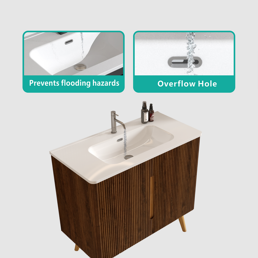 Etna 36-Inch Bathroom Vanity, Walnut Striped with Ceramic Sink