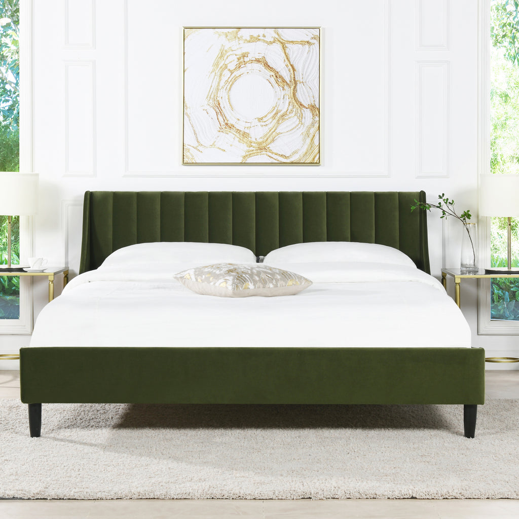 Aspen Vertical Tufted Headboard Platform Bed Set, King, Olive