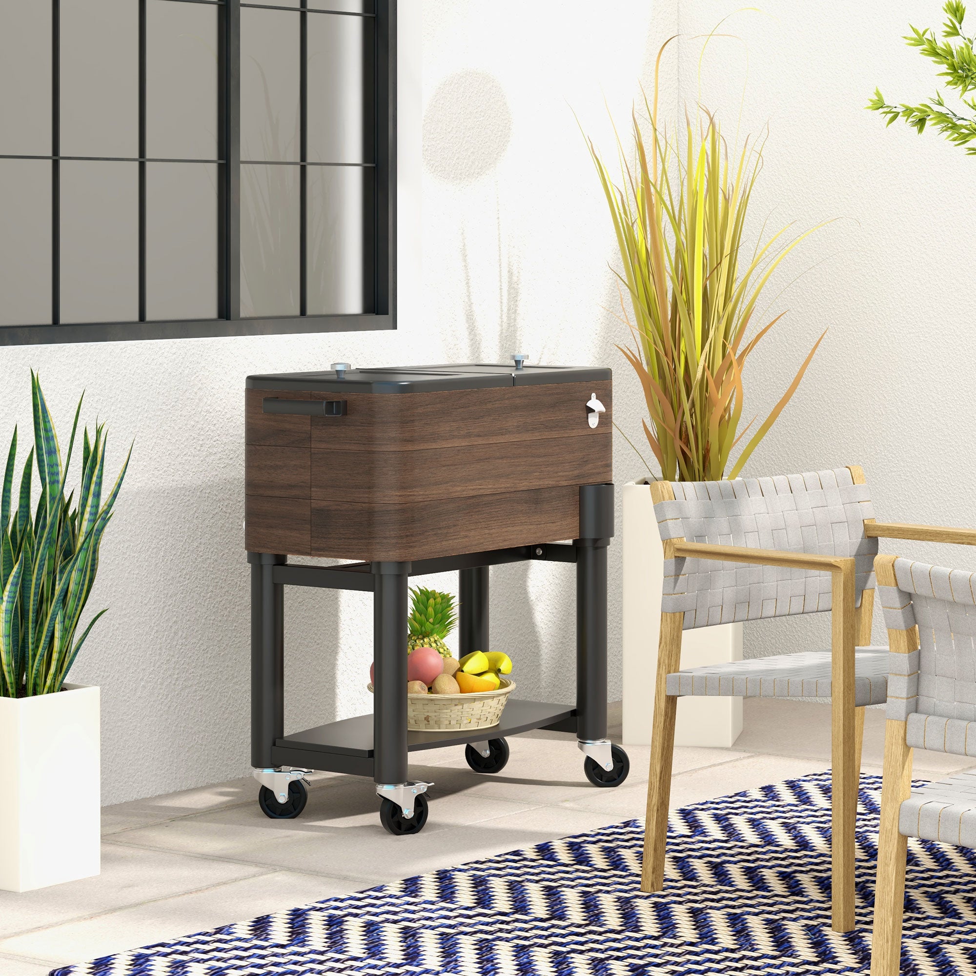 Outsunny Outdoor Cooler Cart - Rolling Beverage Ice Chest