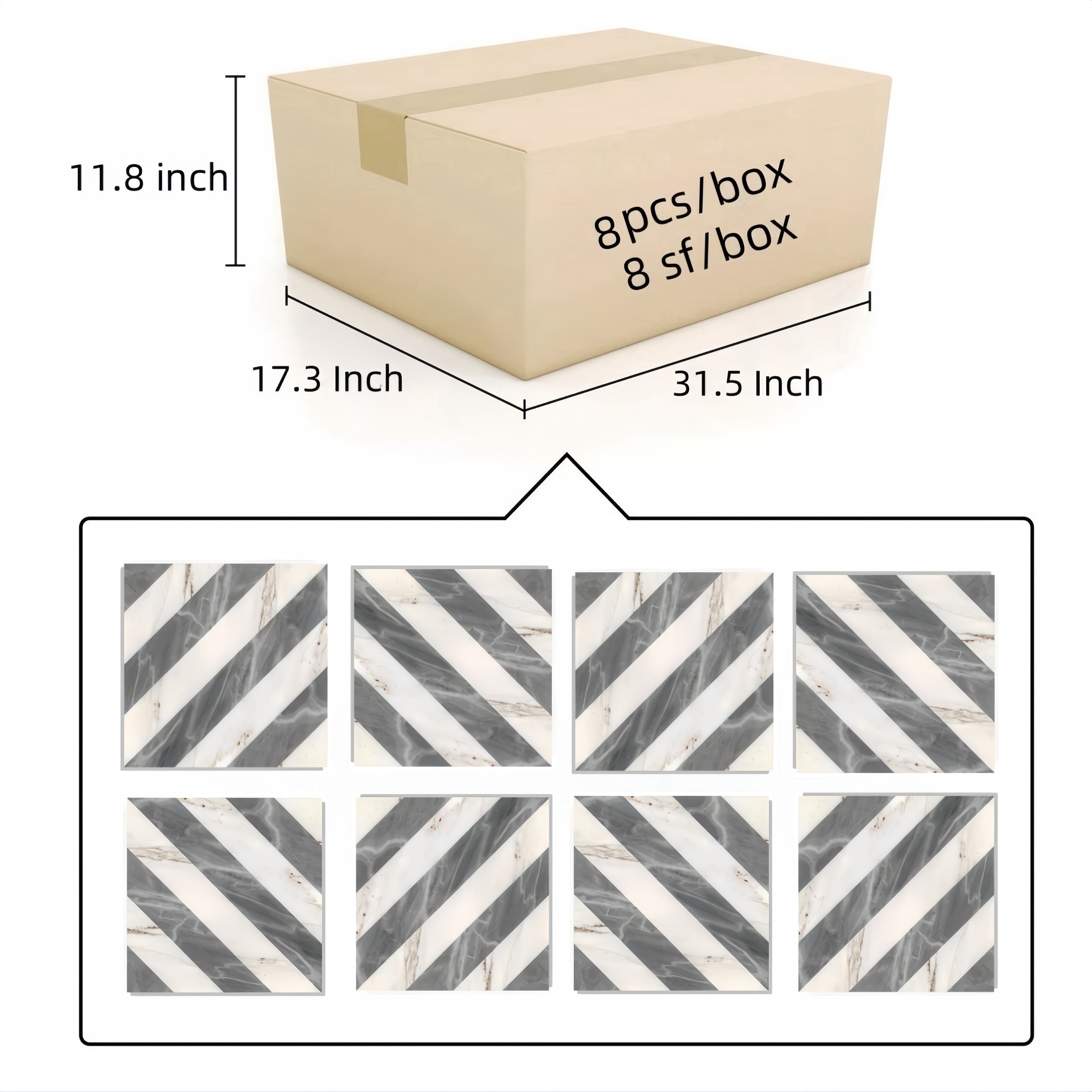 12x12 Waterjet Polished Marble Tile - White & Gray
