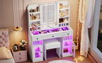 43.2" Vanity Desk with LED Mirror and RGB Light Cabinets