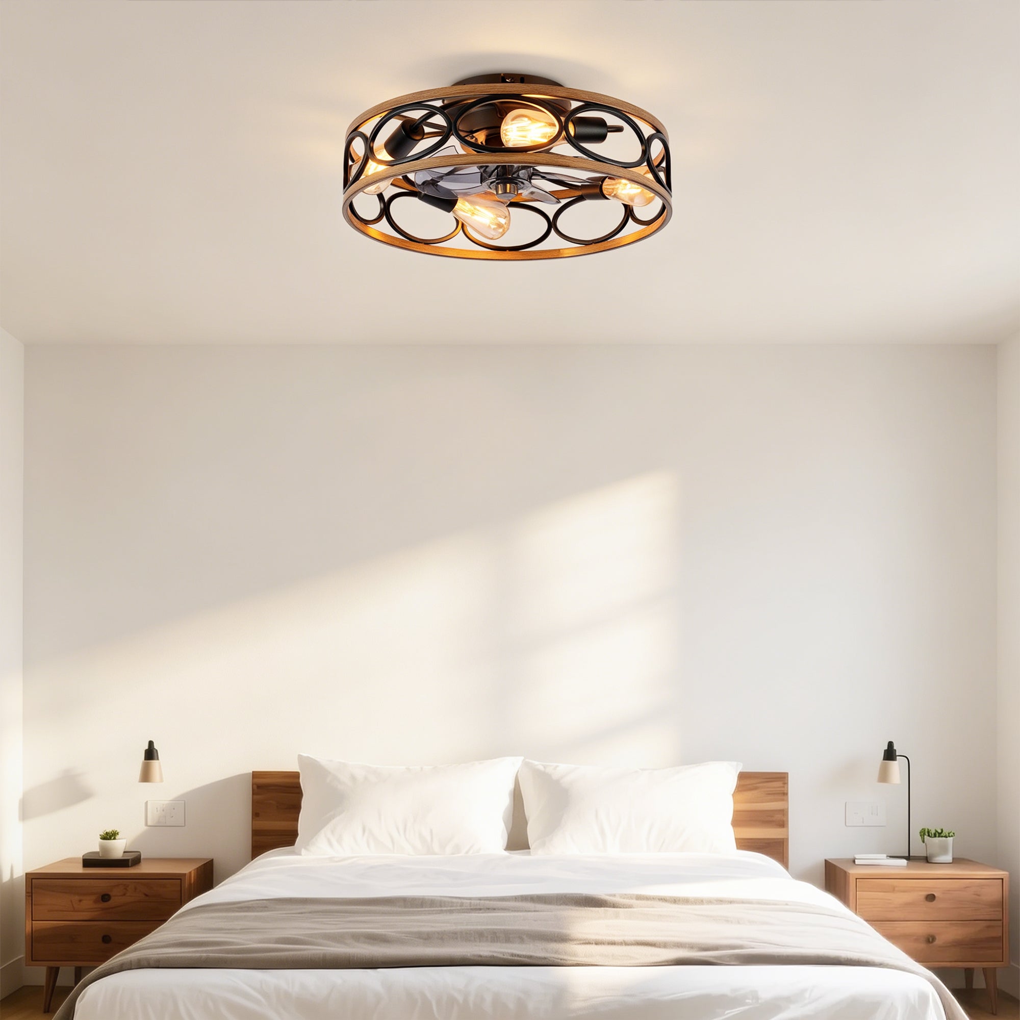 19 Inch 7 Blades Caged Ceiling Fan with Remote Control