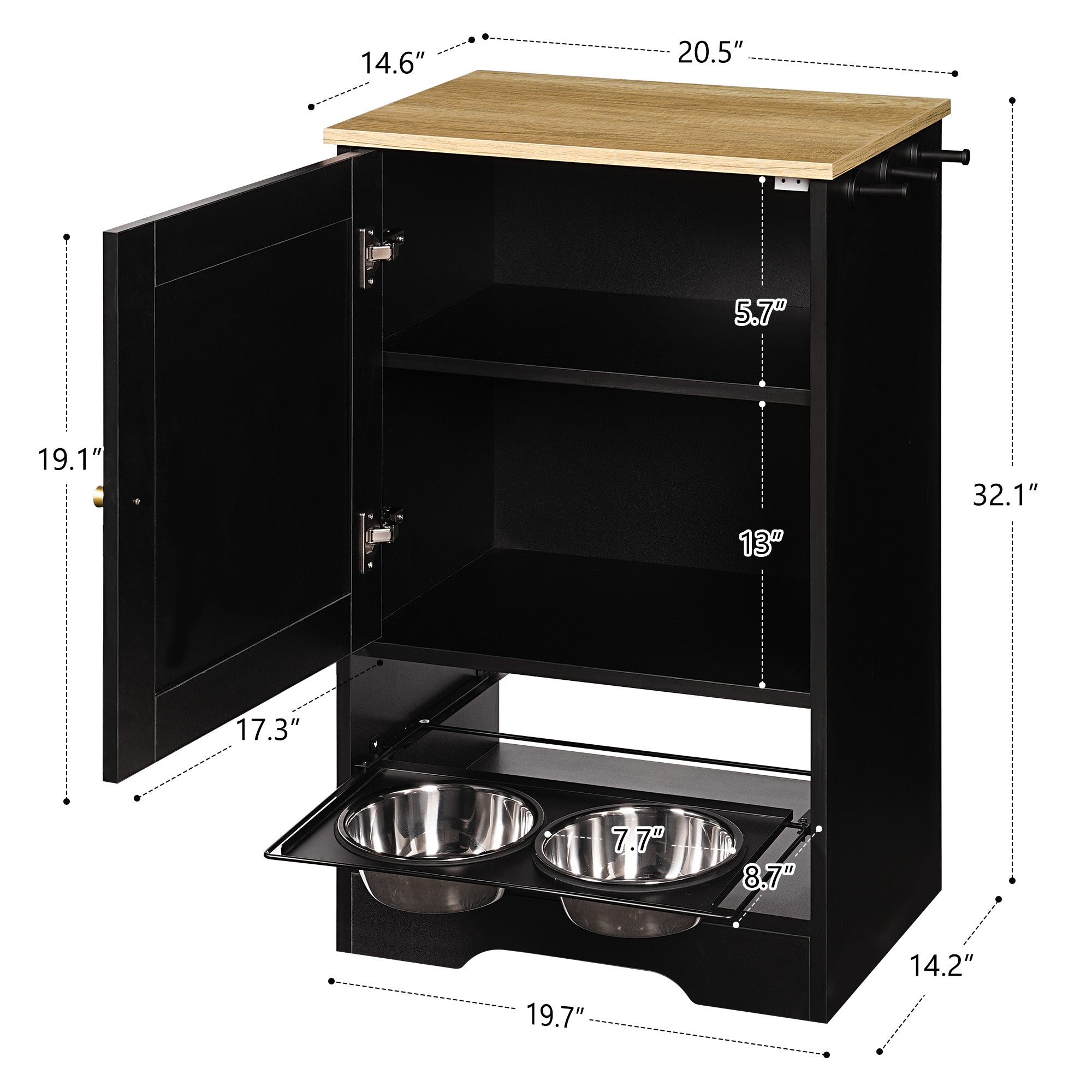 Feeding Station with Storage Cabinets and Elevated Bowls