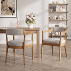 Wood Frame Upholstered Dining Chairs with Armrests - Set of 2
