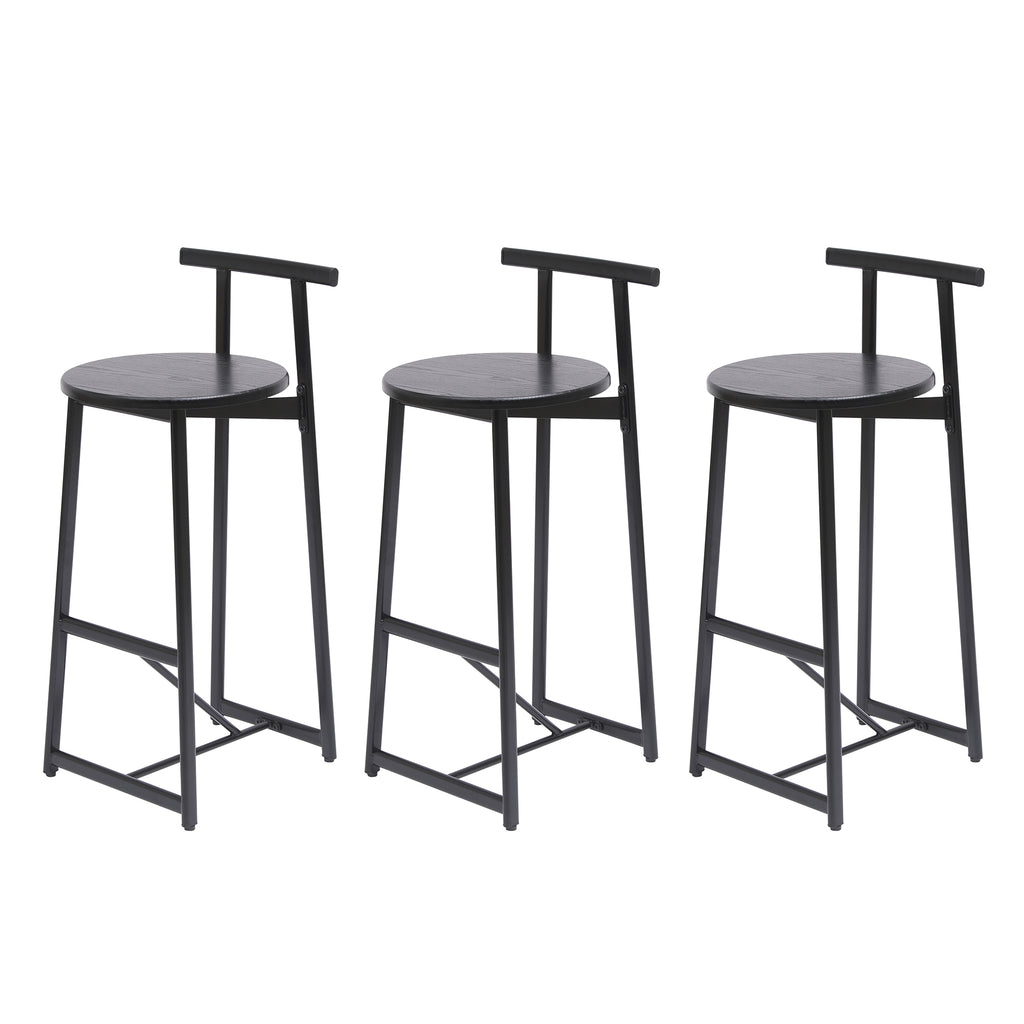 27''H Barstool Set of 3 Wooden Round Bar Stools with Footrest