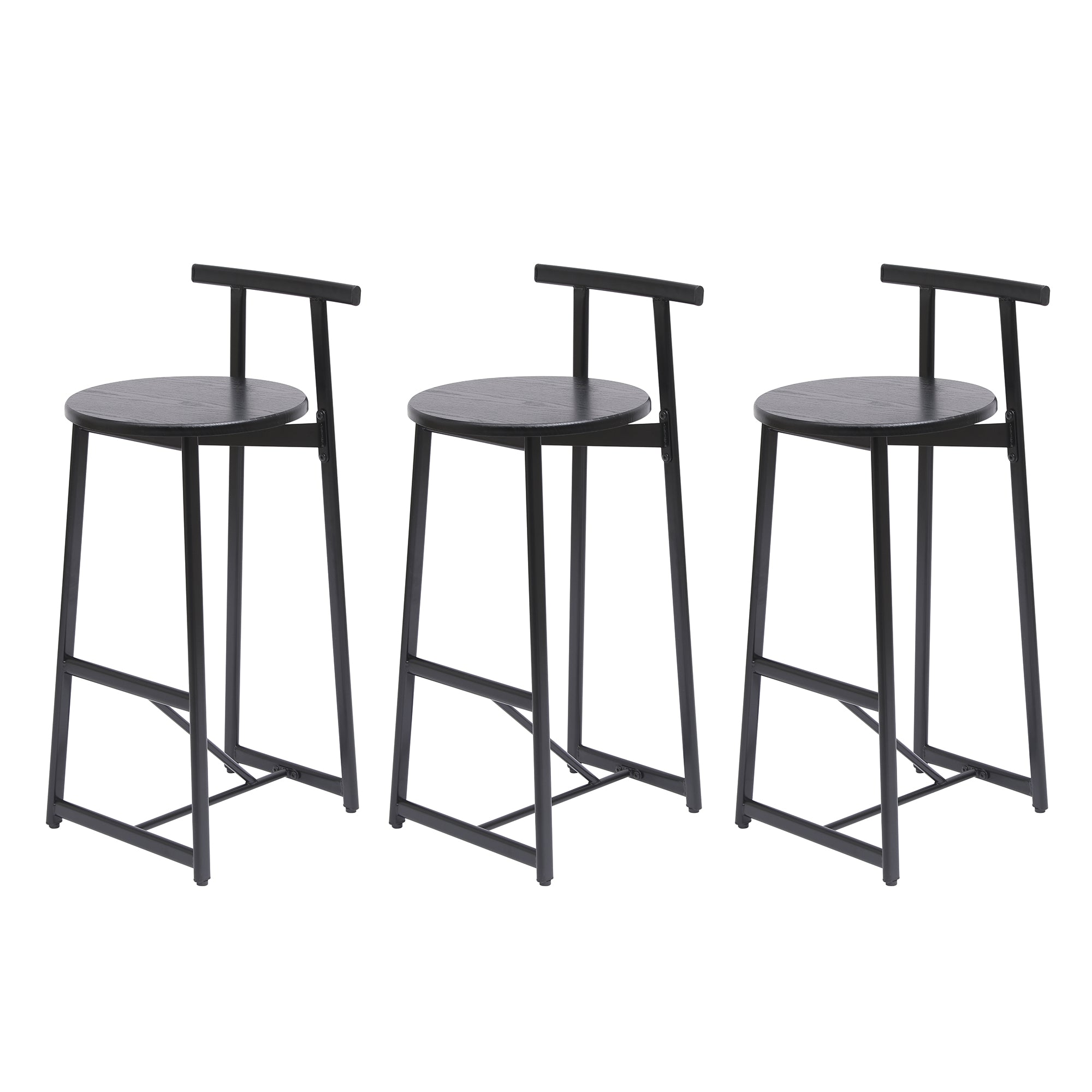 27''H Barstool Set of 3 Wooden Round Bar Stools with Footrest