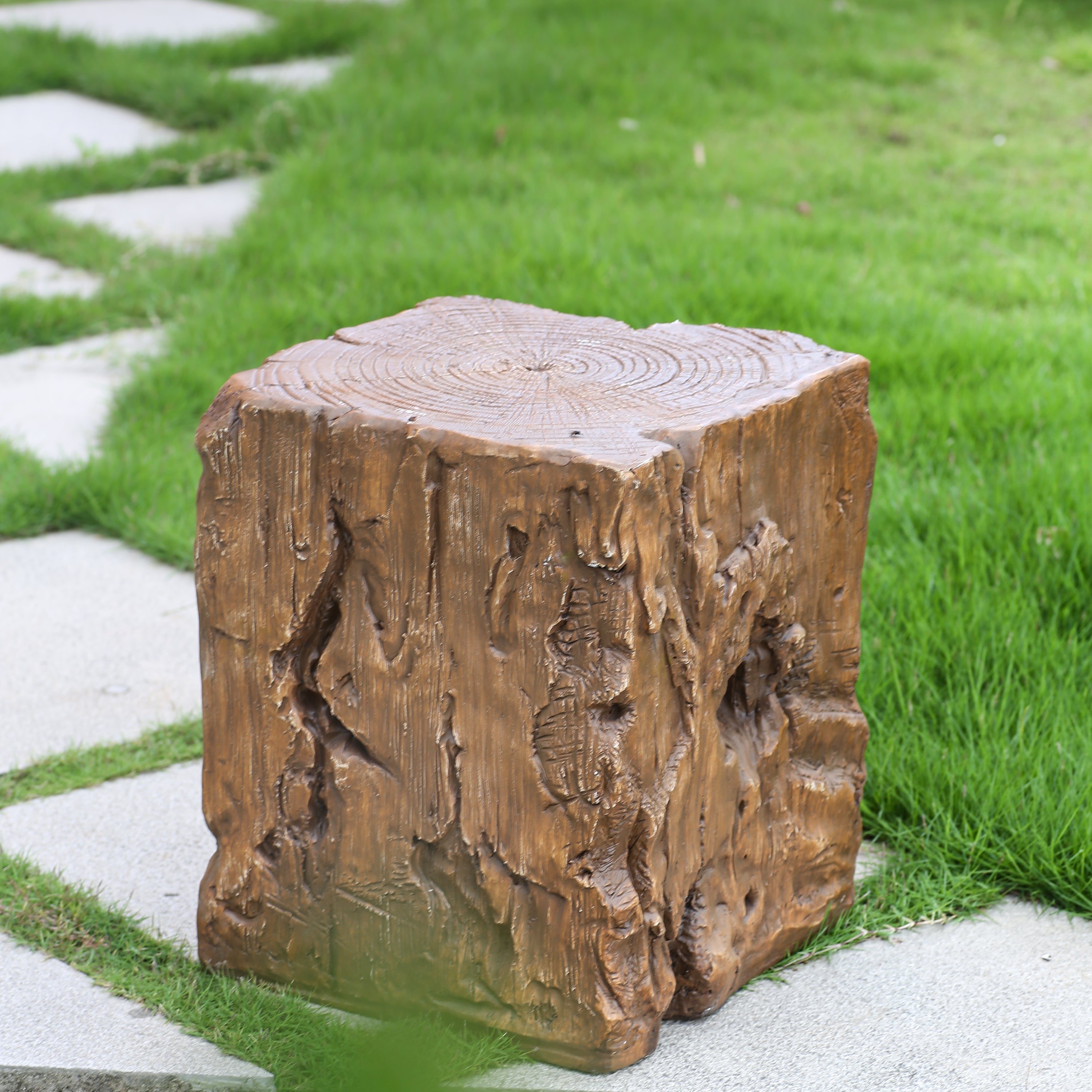 Amira Outdoor and Indoor Stump Shape MGO Side Table Brown Finish