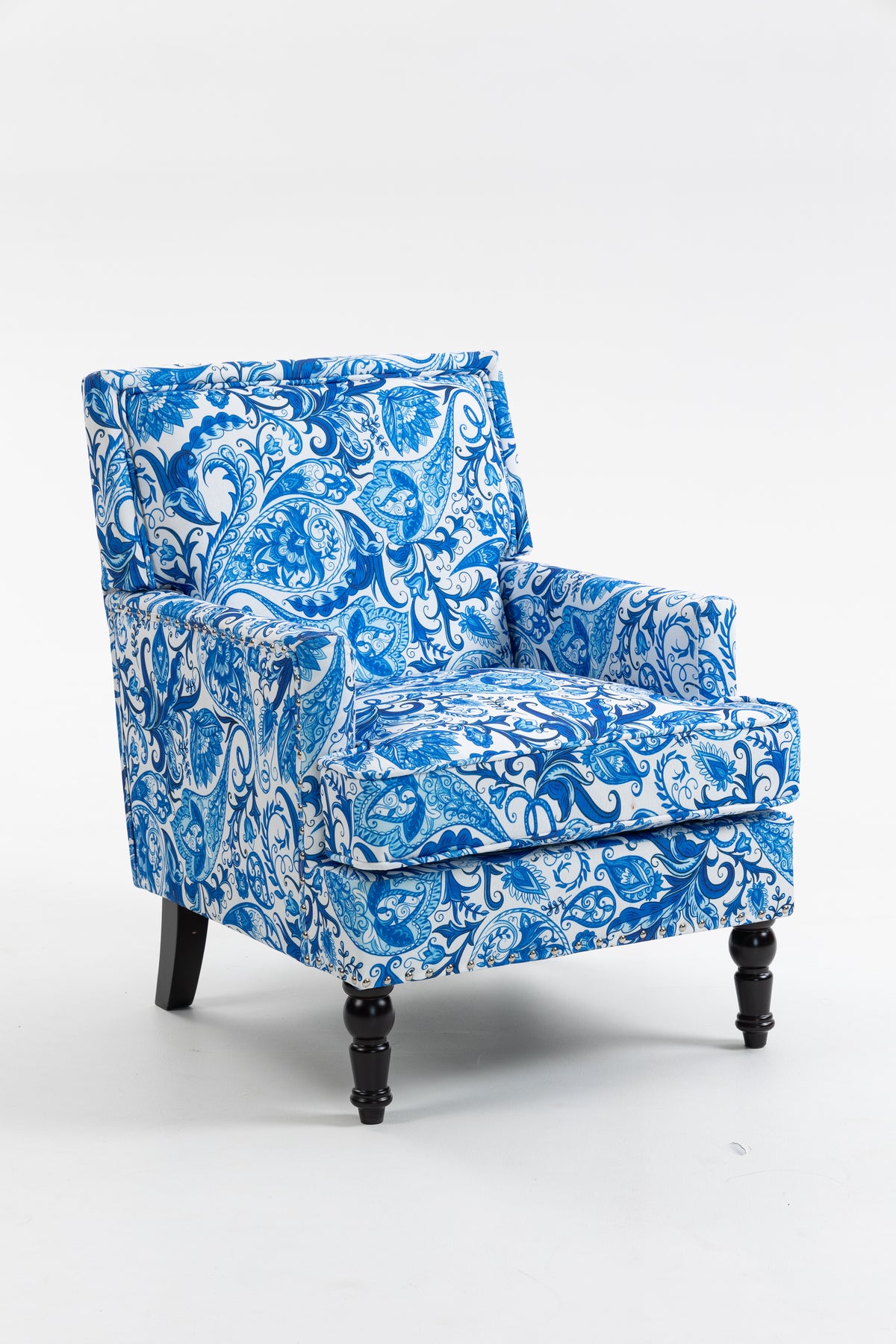 Upholstered Accent Chair, Vintage Armchair, Blue and White Stripes