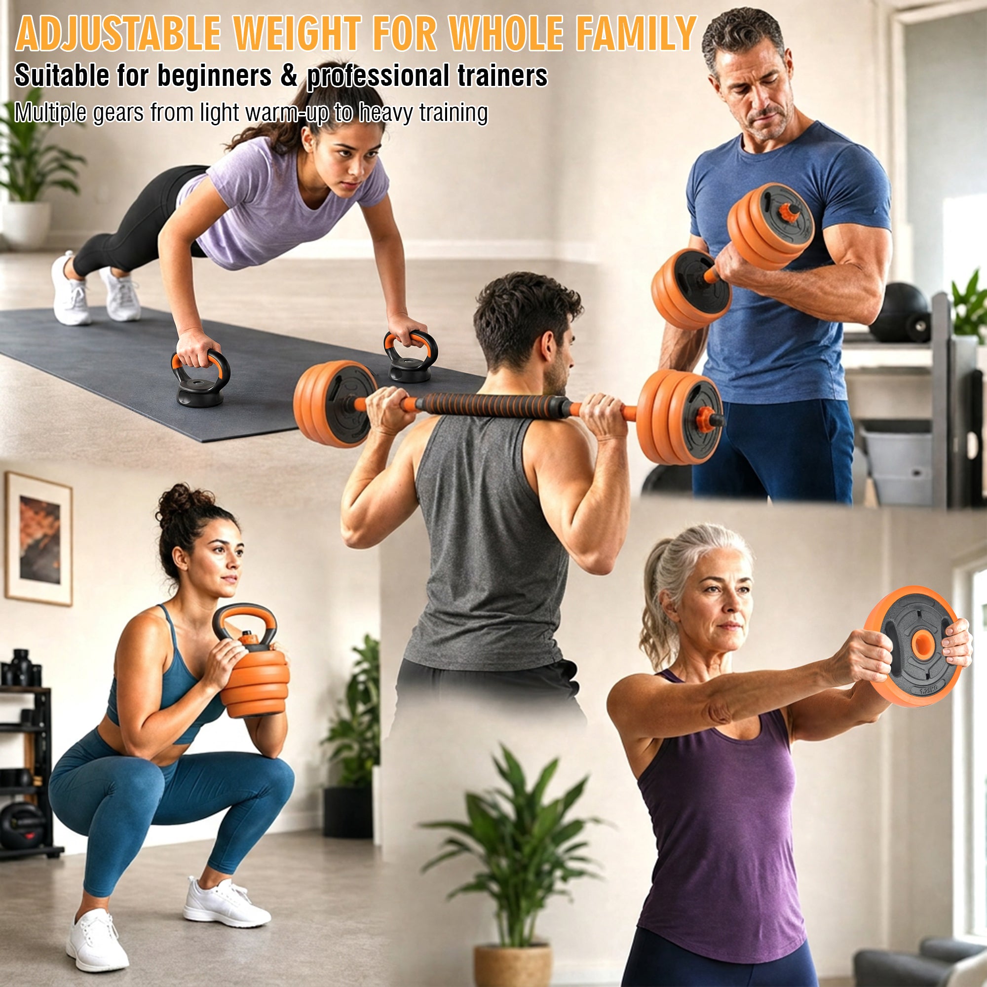 66LB Adjustable Dumbbell Set, 4-in-1 Convertible Weights