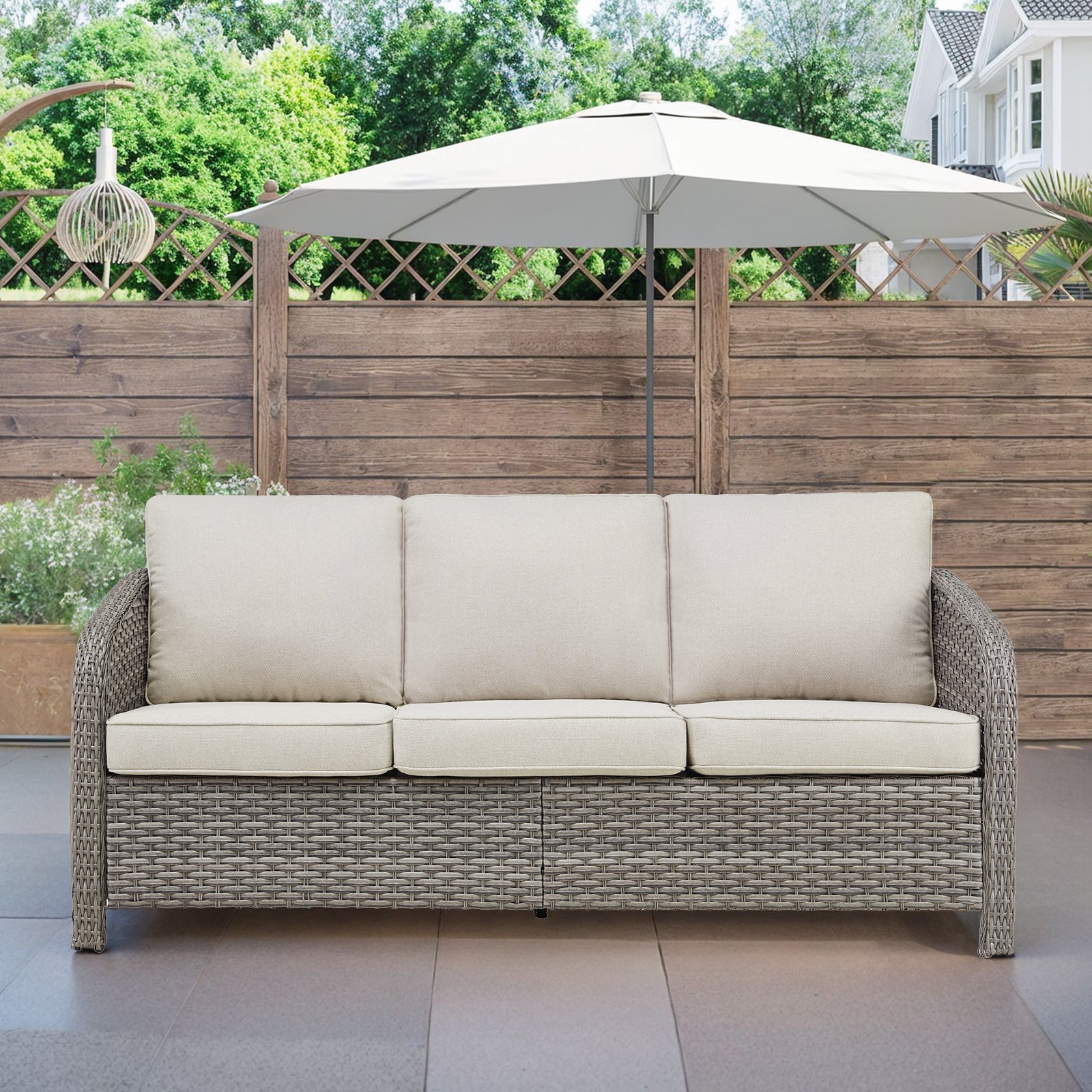 73.6" PE Wicker Rattan Outdoor Furniture Set, 3 Seat Sofa