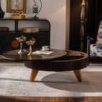 39.37" Retro Round Coffee Table with Storage Space