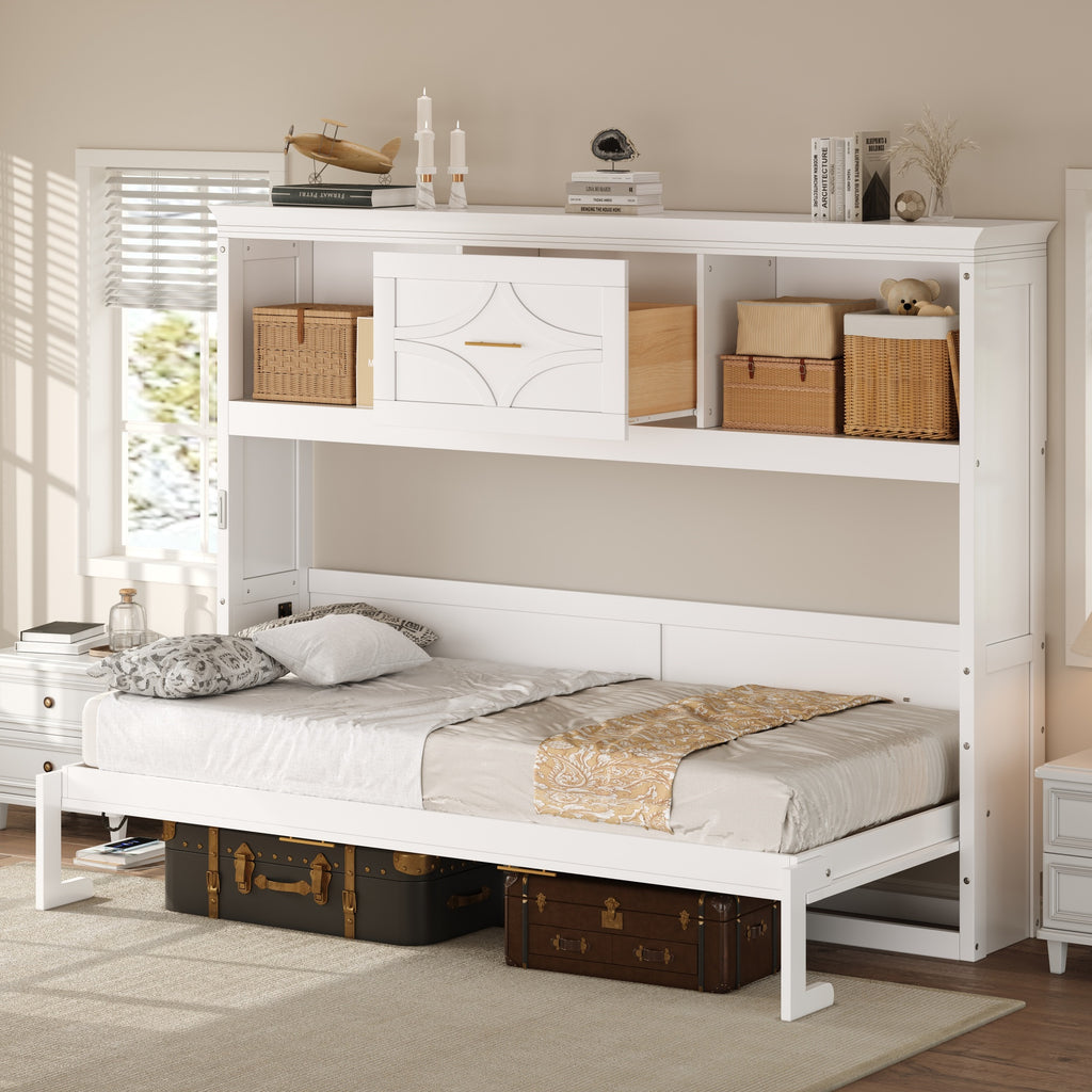 Twin Size Murphy Bed with Charging Station and a Drawer