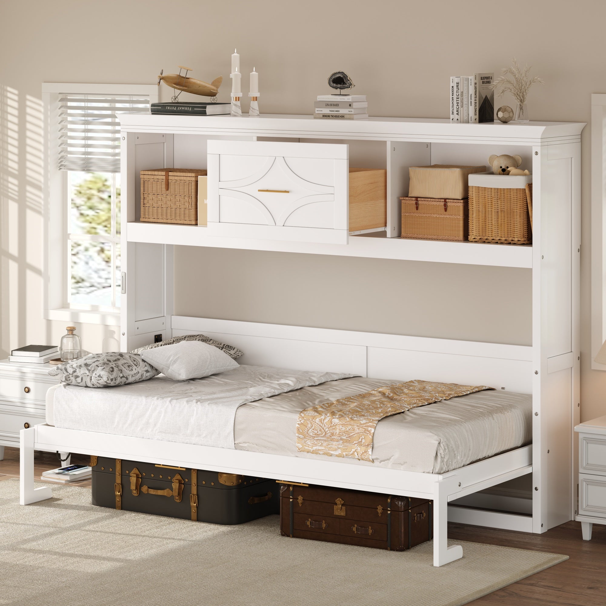 Twin Size Murphy Bed with Charging Station and a Drawer