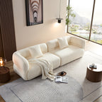 White Sectional Sofa, Durable Fabric, Solid Wood Frame
