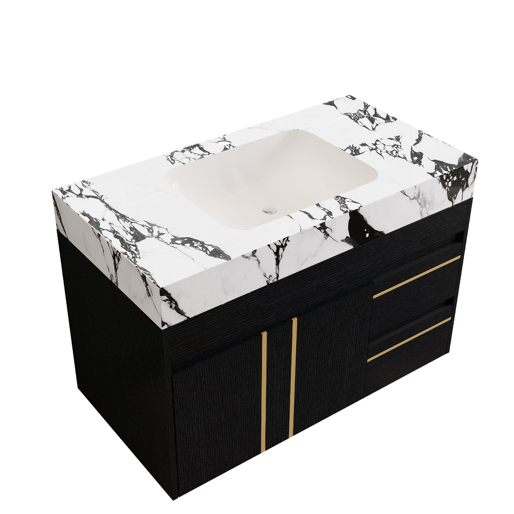 36" Floating Bathroom Vanity with Ceramic Sink and Faux Marble Top