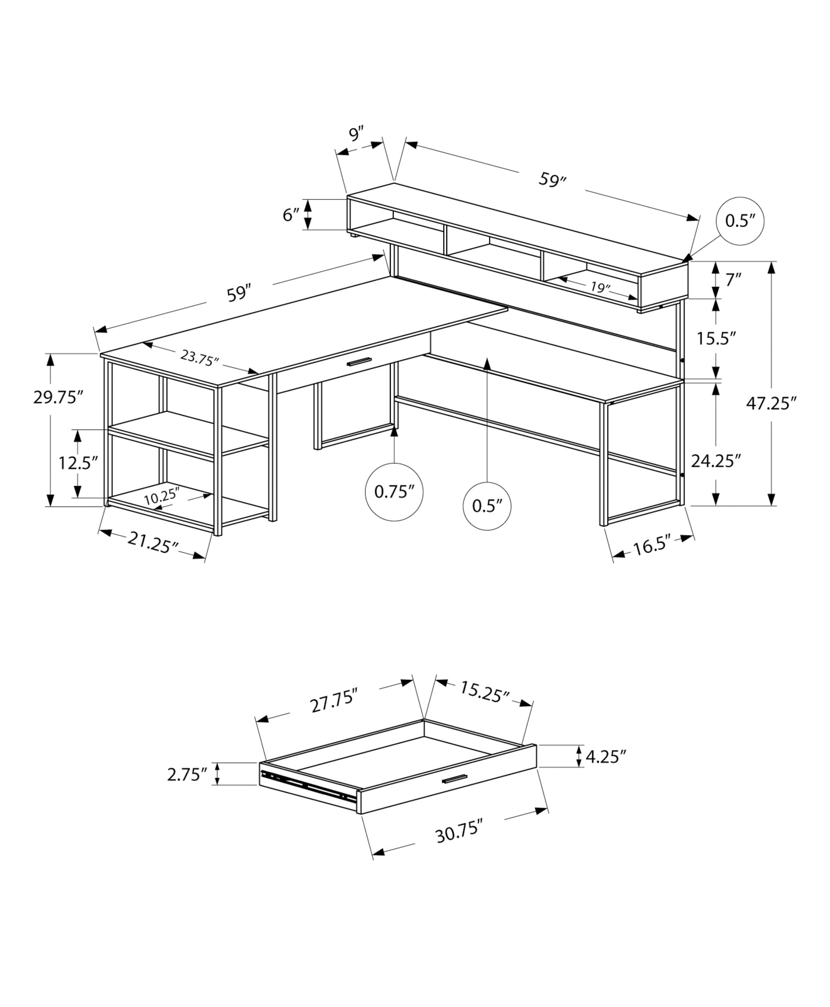 L-Shaped Computer Desk for Home Office with Storage Drawers