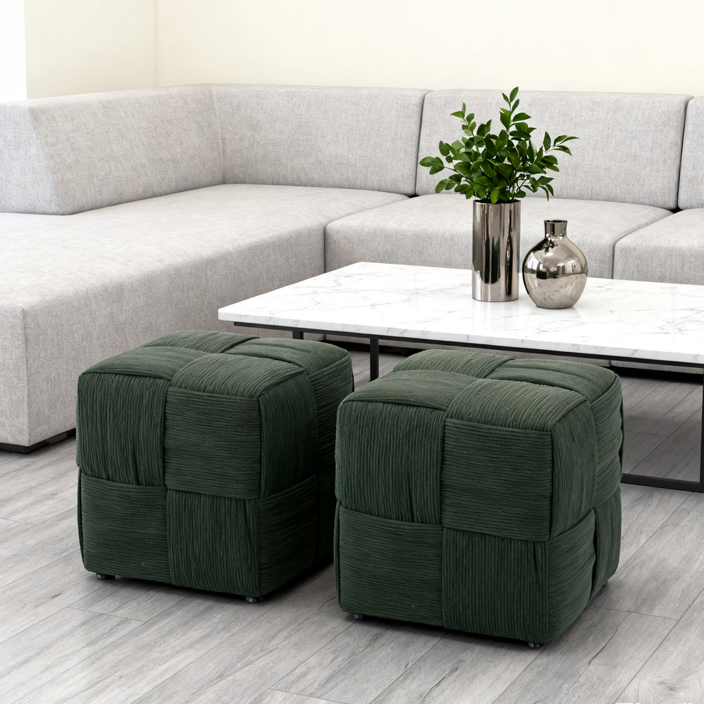Ottoman Foot Rest Soft and Comfortable Corduroy Stool - Green