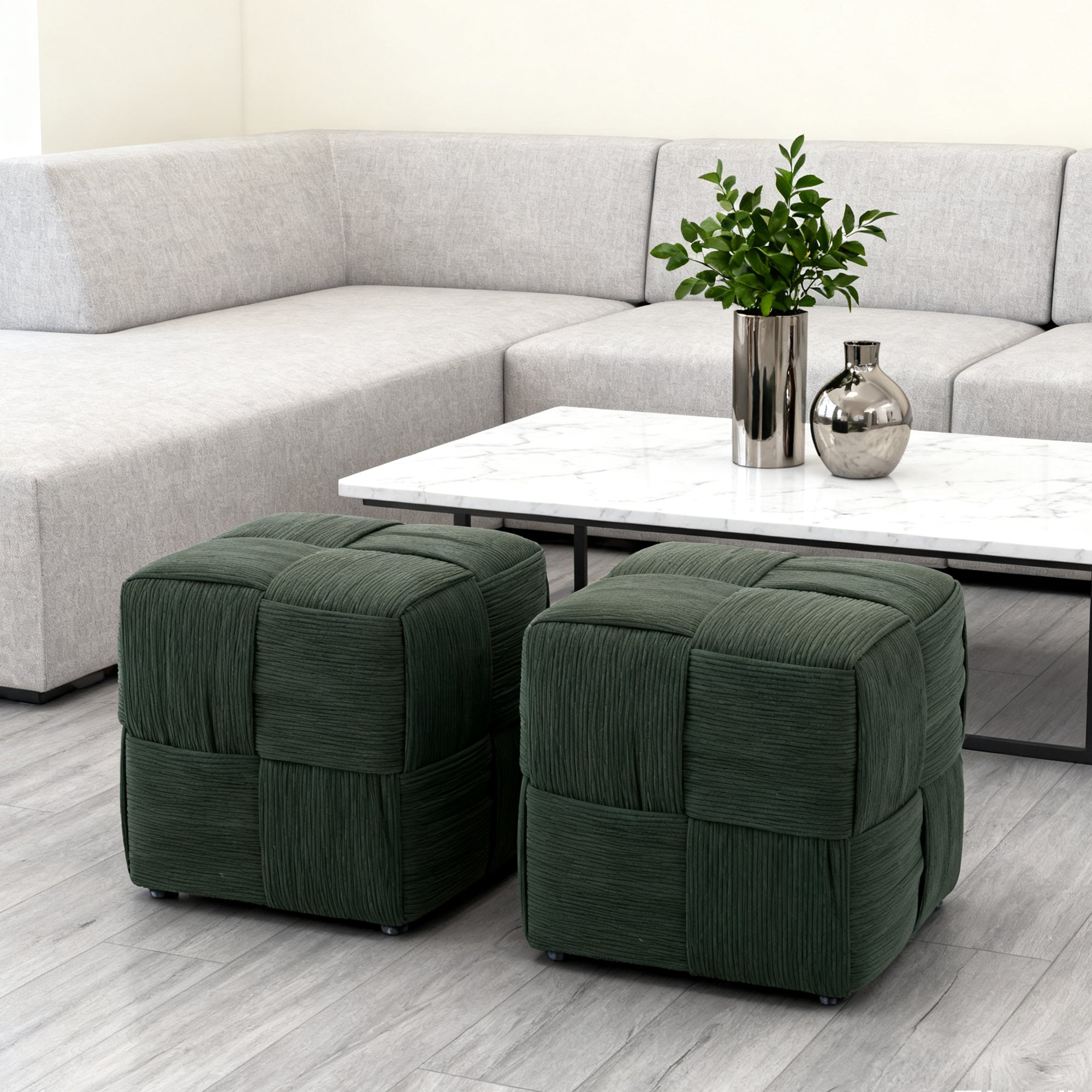 Ottoman Foot Rest Soft and Comfortable Corduroy Stool - Green