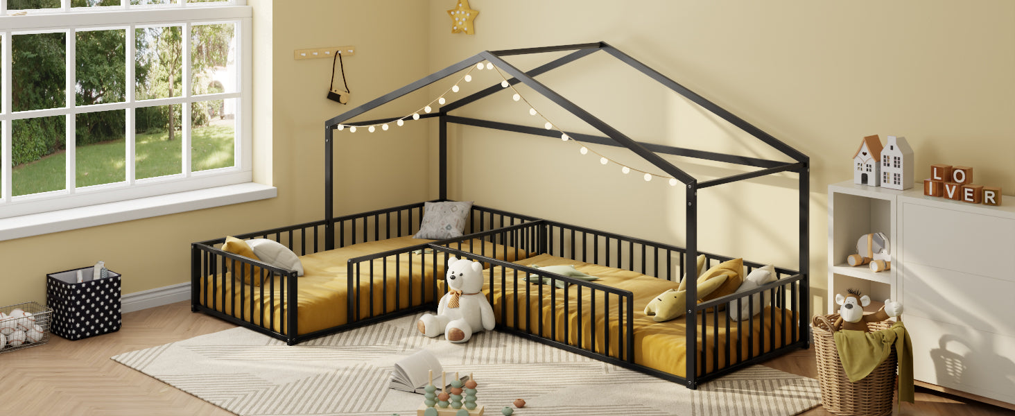 Double Twin Size L-Shaped Montessori Bed