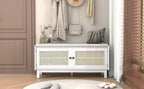 TREXM Boho Rattan Entryway Bench with Storage