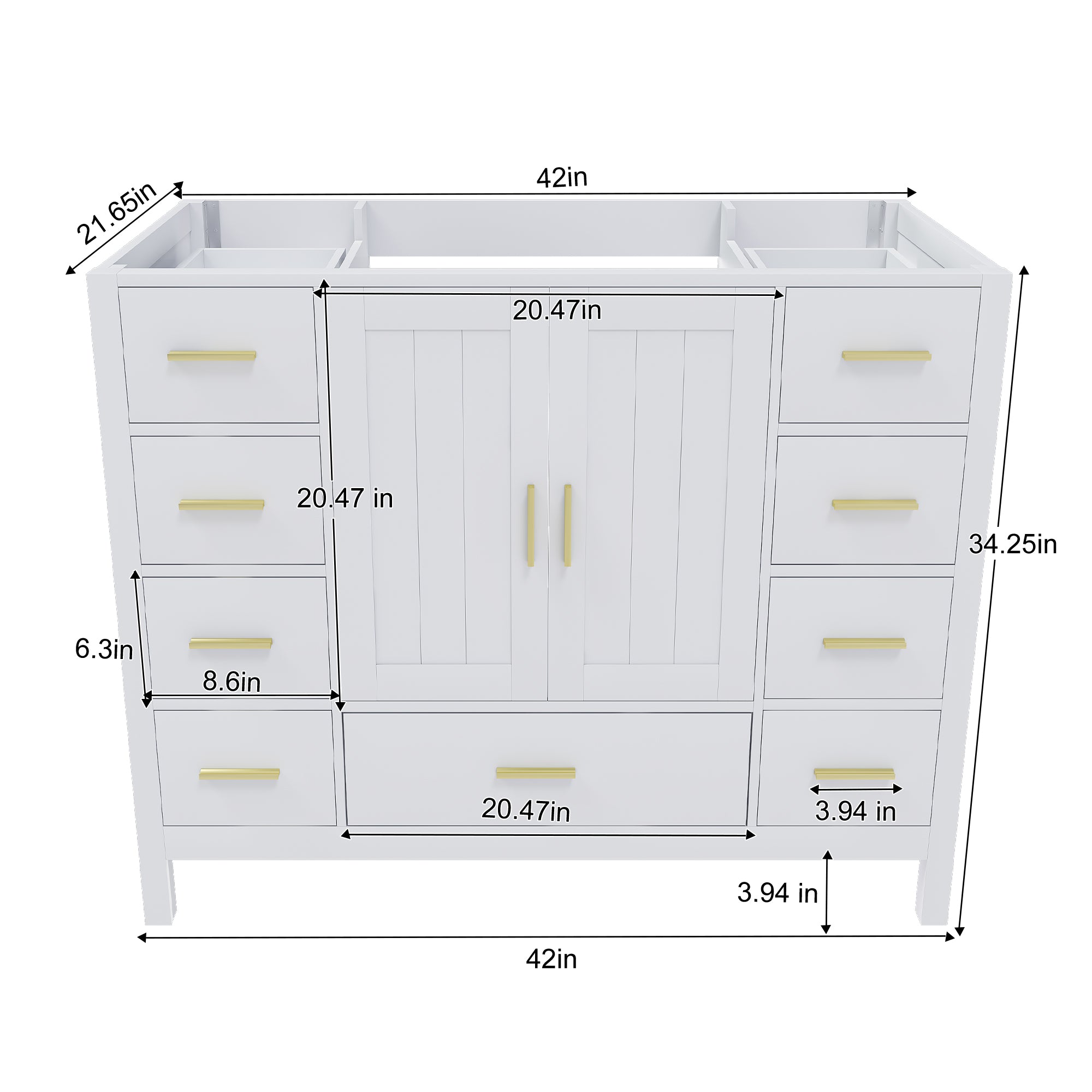 42" Bathroom Vanity Base Cabinet with 2 Soft-Close Double Doors
