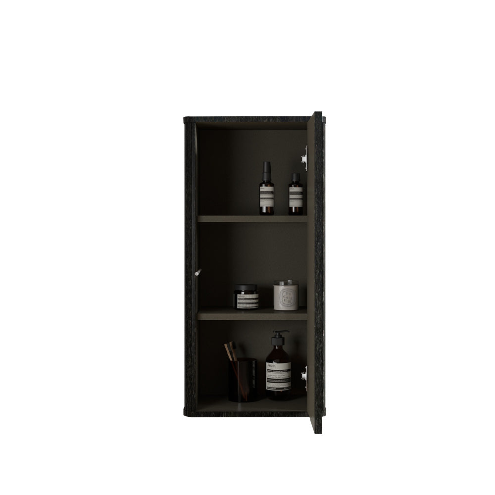 Black Striped Floating Bathroom Side Cabinet, 14-Inch, Wall-Mounted
