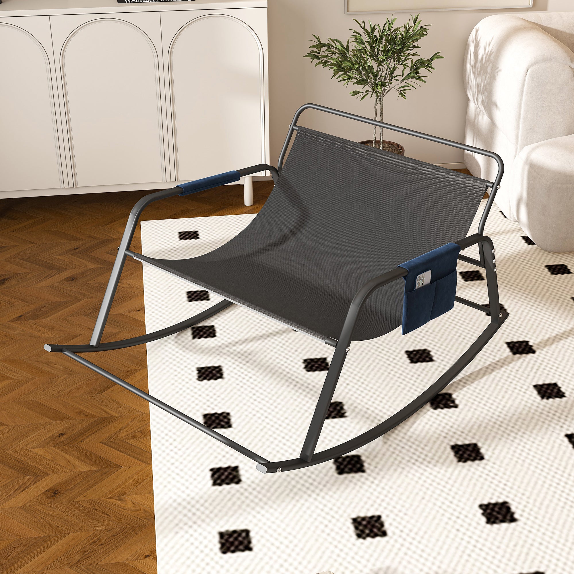 Rocking Chair with Storage, Cushions & Armrests