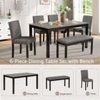 6-Piece Dining Table Set with Bench and Chairs