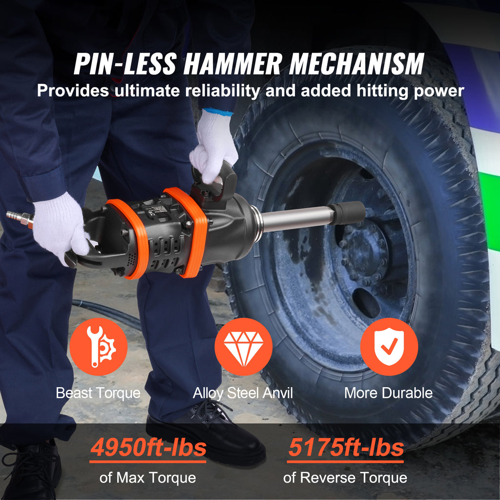 1 Inch Air Impact Wrench, Up to 5175 ft-lbs Torque Output