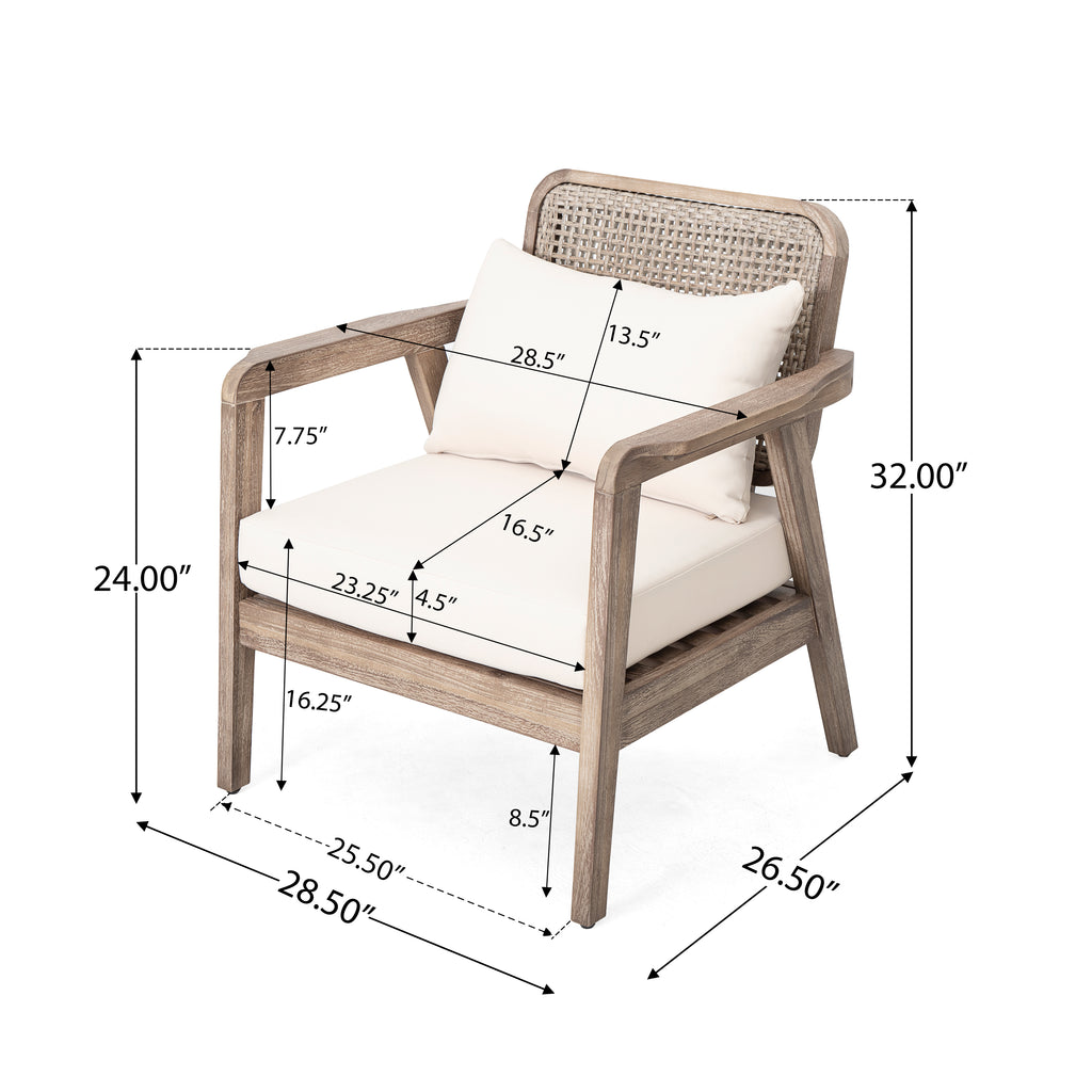Set of 2 Outdoor Acacia Wood Patio Club Chairs