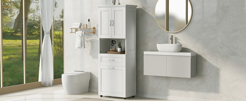 Tall Bathroom Cabinet with Laundry Basket